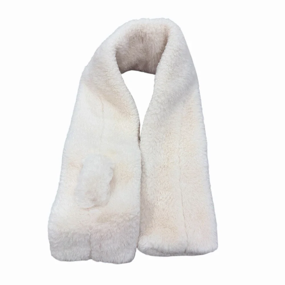 Cute Plush Bunny Face Faux Fur Scarf Cream Winter Neck Warmer Soft Cozy 32